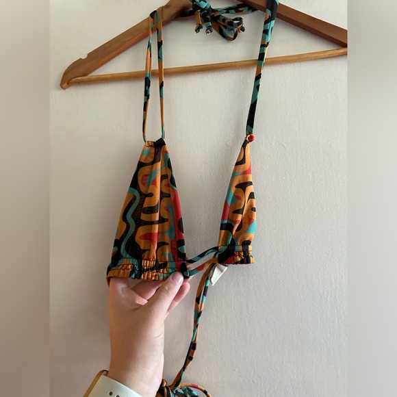 Gonza Orange/Teal 70s Double Strap Mesh Triangle Top size Small EUC - Picture 4 of 8